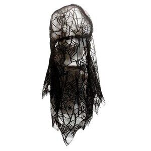 Black Spider Web Veil with Attached Clear Face Mask DOD Black Widow